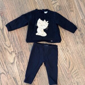 Mayoral Cat Sweater and Leggings Set size 6 mo.
